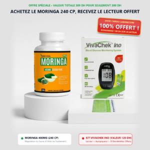 Offre Moringa 240 comprimés : kit lecteur de glycémie offert, valeur 120 DH